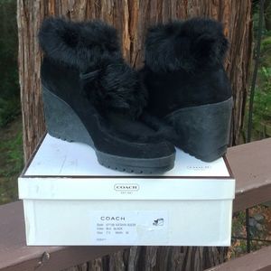 Coach Kataya Black Suede Wedge Boots